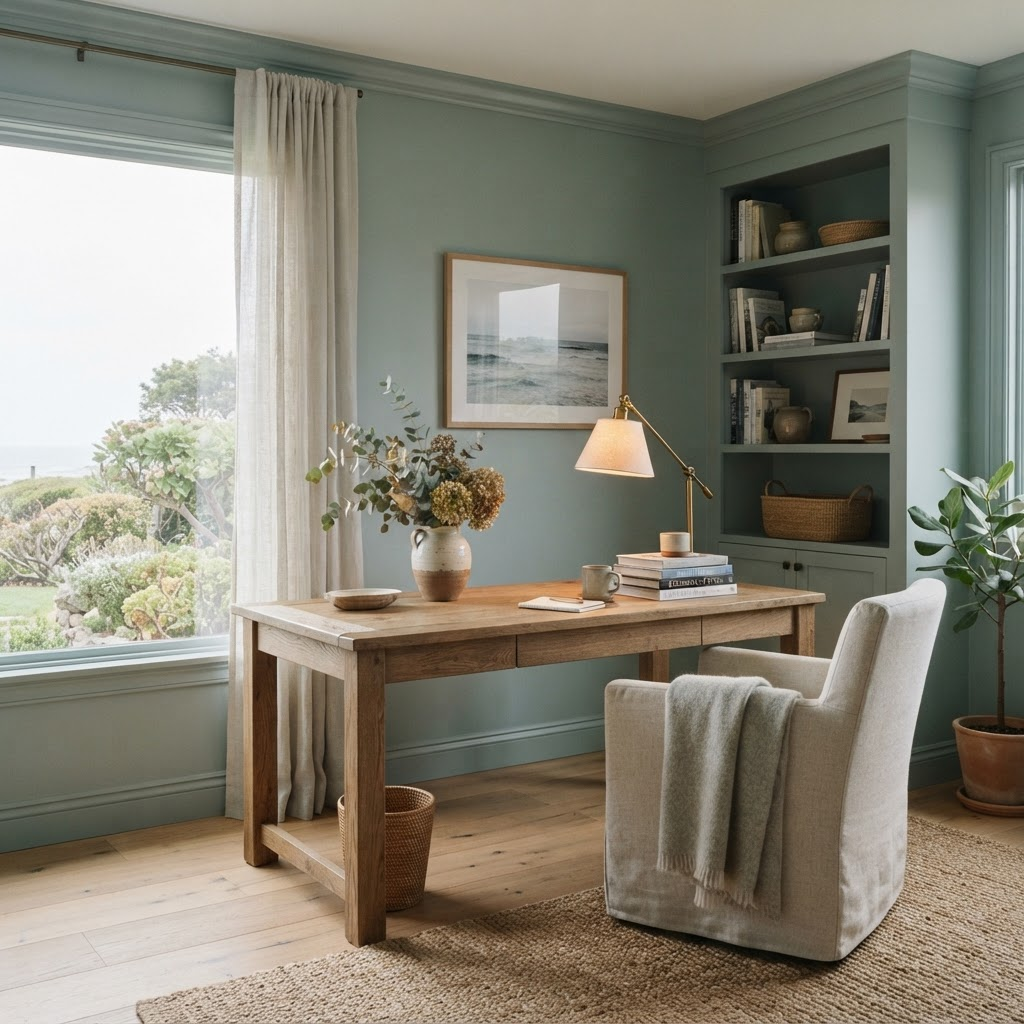 A room painted in Catalina Blue by Benjamin Moore