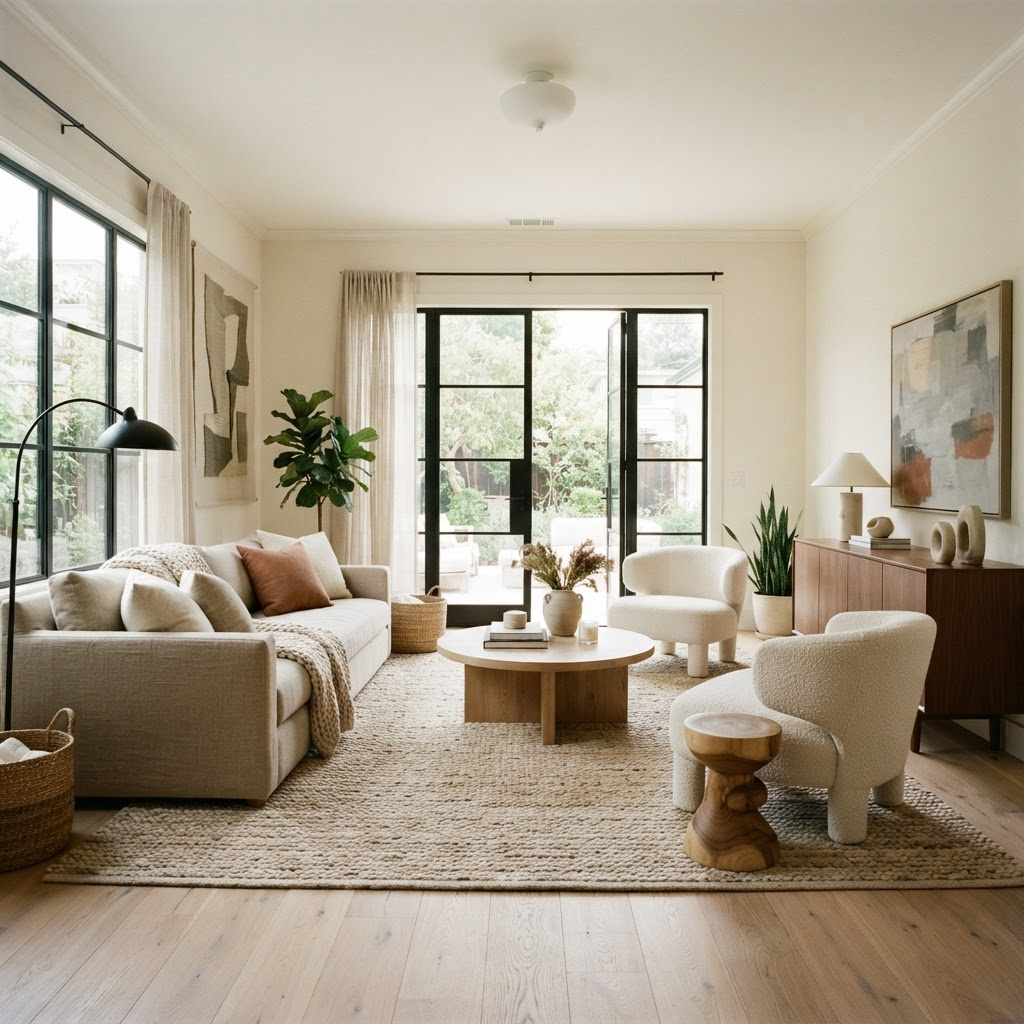 A room painted in Swiss Coffee by Benjamin Moore